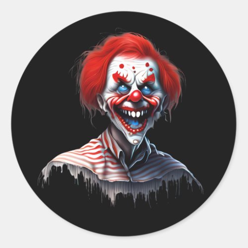 Scary Red Hair Smiling Clown Classic Round Sticker