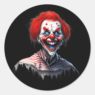 Scary Red Hair Smiling Clown Classic Round Sticker