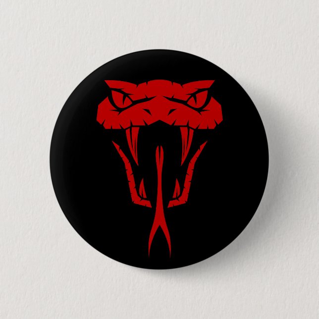 Scary Red Snake Face - Black  Button (Front)
