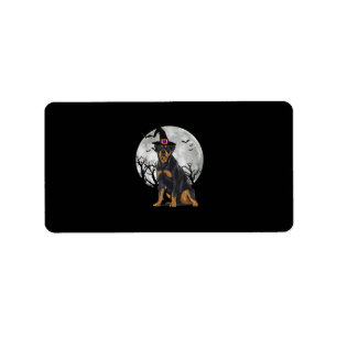 Scary Rottweiler Dog Witch Hat Halloween Label