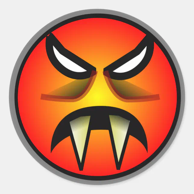 Scary Round & Orange Evil Devil Face with Fangs Classic Round Sticker ...
