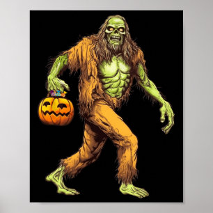 Scary Sasquatch Bigfoot Zombie Carrying Halloween  Poster