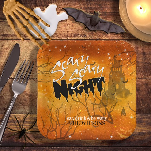 Scary Scary Night Halloween Orange ID946 Paper Plates (Creator Uploaded)
