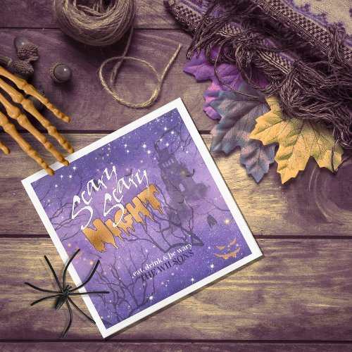 Scary Scary Night Halloween Purple ID946 Napkins