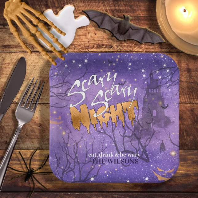 Scary Scary Night Halloween Purple ID946 Paper Plates (Creator Uploaded)
