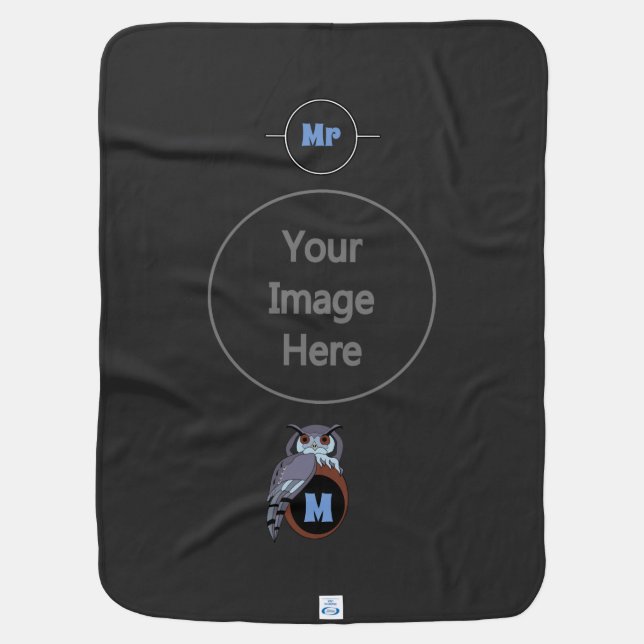 Scary Scop Owl Monogram Baby Blanket (Back)