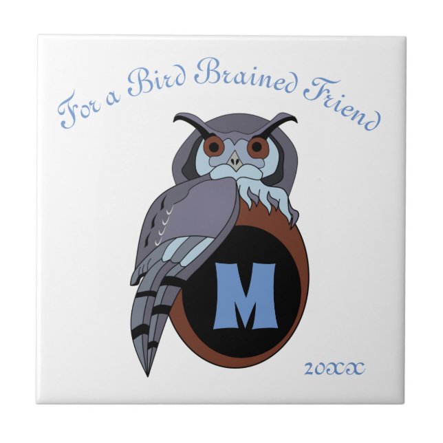 Scary Scop Owl Monogram Ceramic Tile (Front)