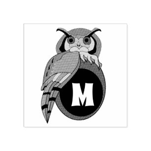 Scary Scop Owl Monogram Rubber Stamp