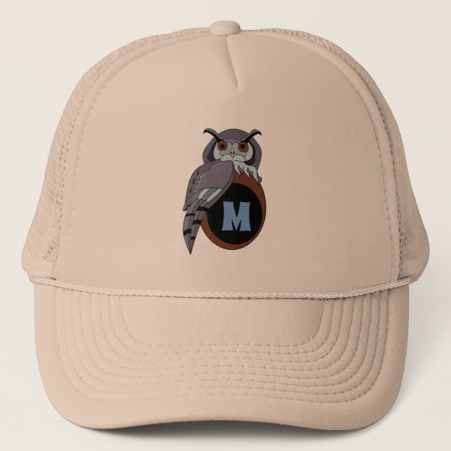 Scary Scop Owl Monogram Trucker Hat (Front)