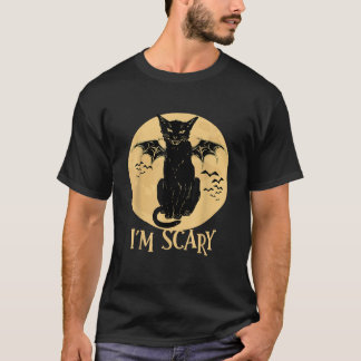 Scary Screaming Black Winged Cat on The Moonlight  T-Shirt