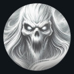 Scary Screaming Poltergeist Ghost Halloween Party Classic Round Sticker<br><div class="desc">customize with any text.</div>