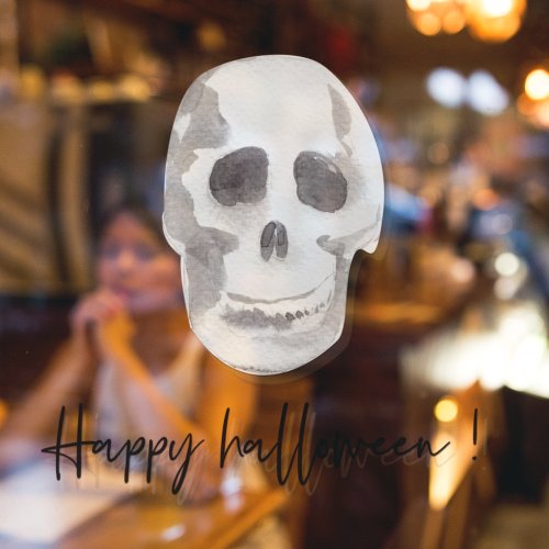 Scary Scull Black  White Happy Halloween  Window Cling