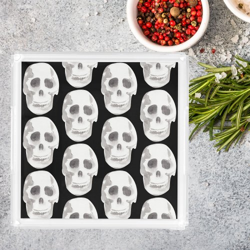Scary Scull Black  White PatternHappy Halloween Acrylic Tray