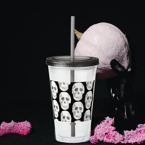 Scary Scull Black  White PatternHappy Halloween Acrylic Tumbler