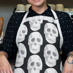 Scary Scull Black & White Pattern Happy Halloween Apron