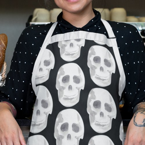 Scary Scull Black  White PatternHappy Halloween Apron