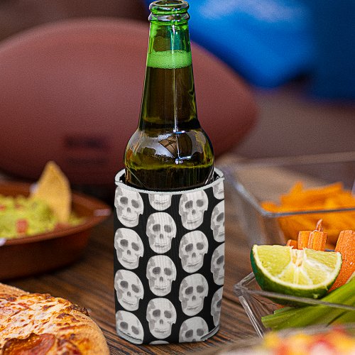 Scary Scull Black  White PatternHappy Halloween Can Cooler