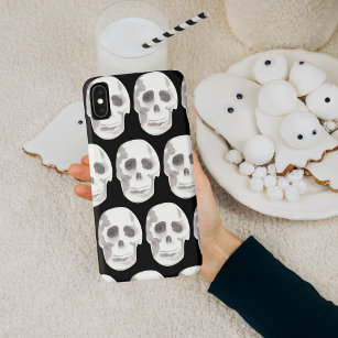 Scary Scull Black & White Pattern Happy Halloween iPhone XS Max Case
