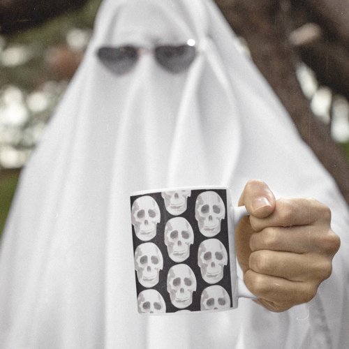 Scary Scull Black  White PatternHappy Halloween Coffee Mug