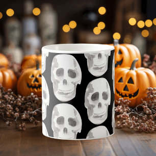 Scary Scull Black & White Pattern Happy Halloween Coffee Mug