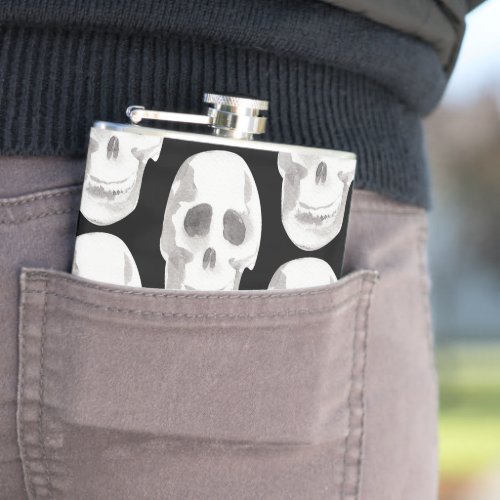 Scary Scull Black  White PatternHappy Halloween Flask