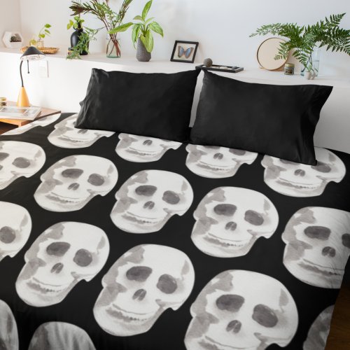 Scary Scull Black  White PatternHappy Halloween Fleece Blanket