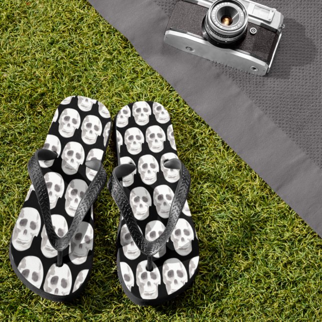 Scary Scull Black & White Pattern|Happy Halloween Flip Flops (Creator Uploaded)