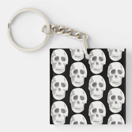 Scary Scull Black  White PatternHappy Halloween Keychain