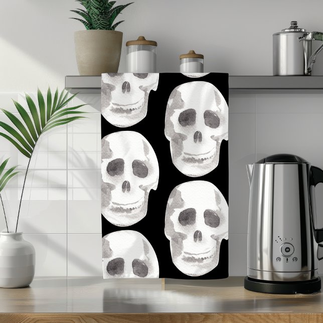 Scary Scull Black & White Pattern|Happy Halloween Kitchen Towel (Creator Uploaded)