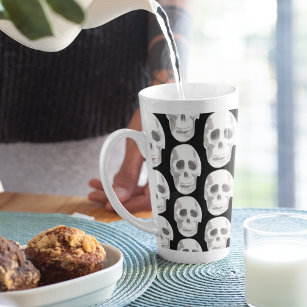 Scary Scull Black & White Pattern Happy Halloween Latte Mug