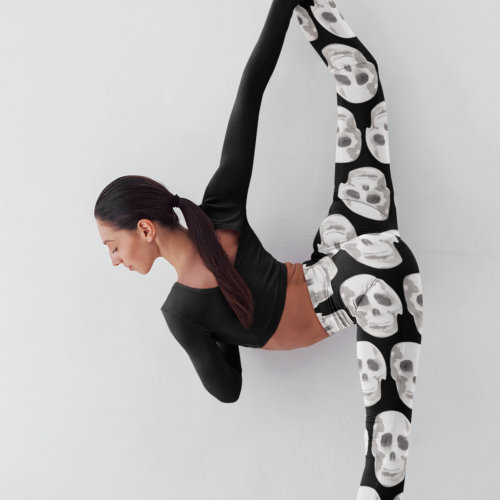 Scary Scull Black &amp; White Pattern|Happy Halloween Leggings