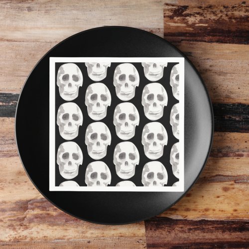 Scary Scull Black  White PatternHappy Halloween Napkins