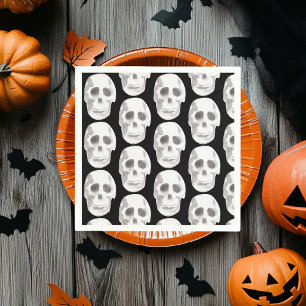 Scary Scull Black & White Pattern Happy Halloween Napkins