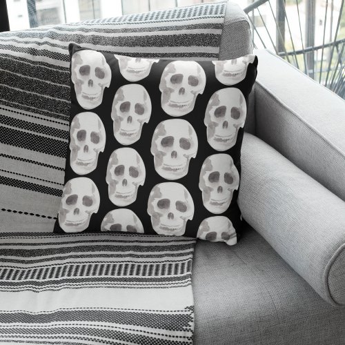 Scary Scull Black  White PatternHappy Halloween Outdoor Pillow