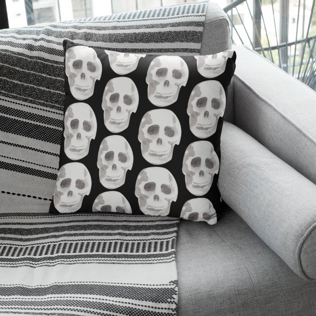 Scary Scull Black & White Pattern|Happy Halloween Outdoor Pillow (Creator Uploaded)
