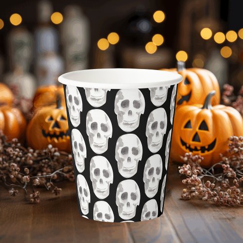 Scary Scull Black  White PatternHappy Halloween Paper Cups