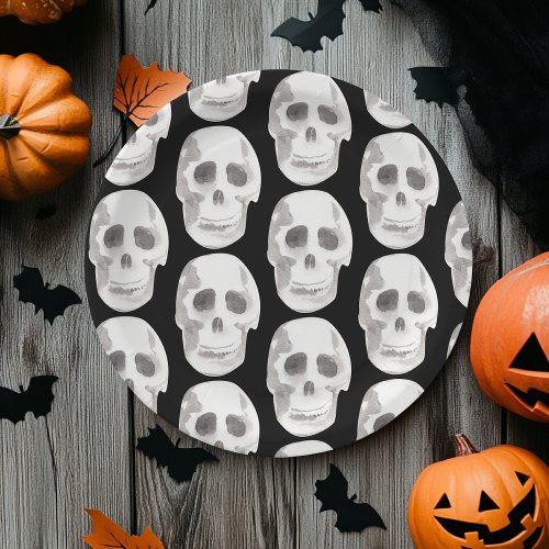 Scary Scull Black  White PatternHappy Halloween Paper Plates