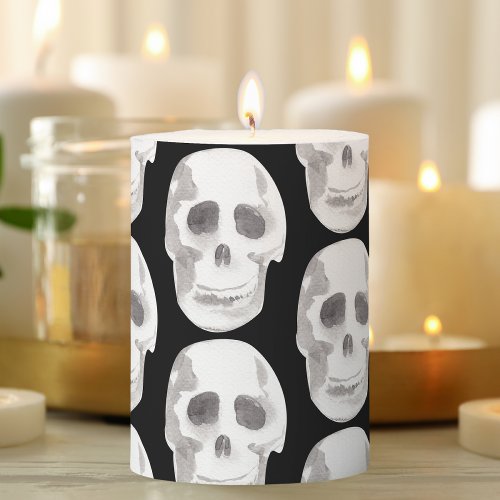 Scary Scull Black  White PatternHappy Halloween Pillar Candle