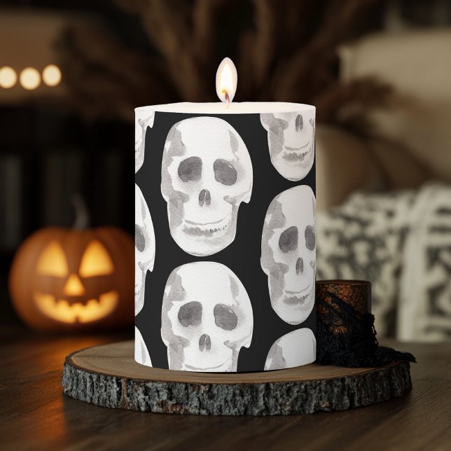 Scary Scull Black & White Pattern|Happy Halloween Pillar Candle (Creator Uploaded)