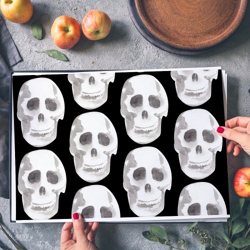 Scary Scull Black  White PatternHappy Halloween Placemat
