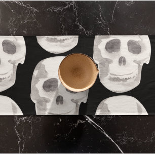 Scary Scull Black & White Pattern Happy Halloween Short Table Runner