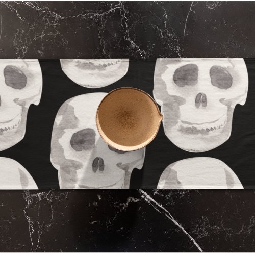 Scary Scull Black  White PatternHappy Halloween Short Table Runner