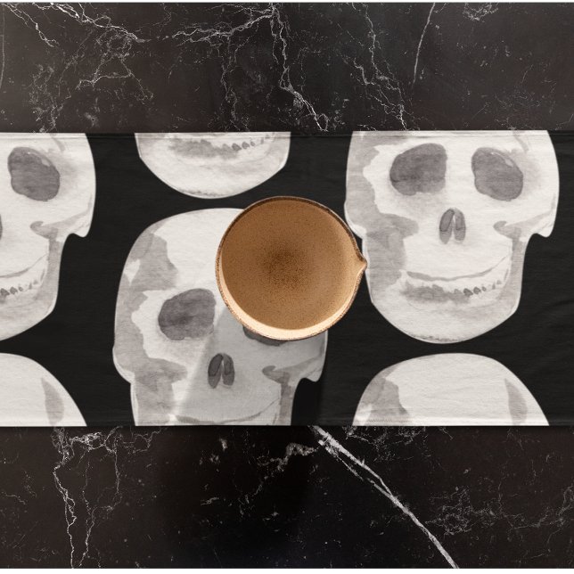 Scary Scull Black & White Pattern|Happy Halloween Short Table Runner (Creator Uploaded)