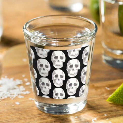 Scary Scull Black  White PatternHappy Halloween Shot Glass
