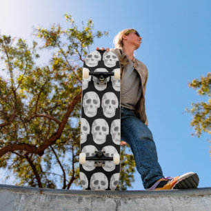 Scary Scull Black & White Pattern Happy Halloween Skateboard