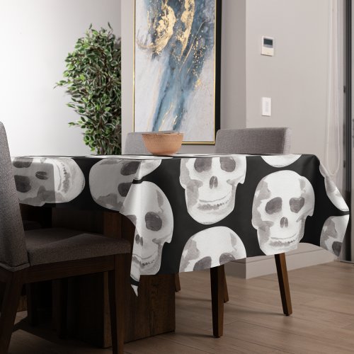 Scary Scull Black  White PatternHappy Halloween Tablecloth