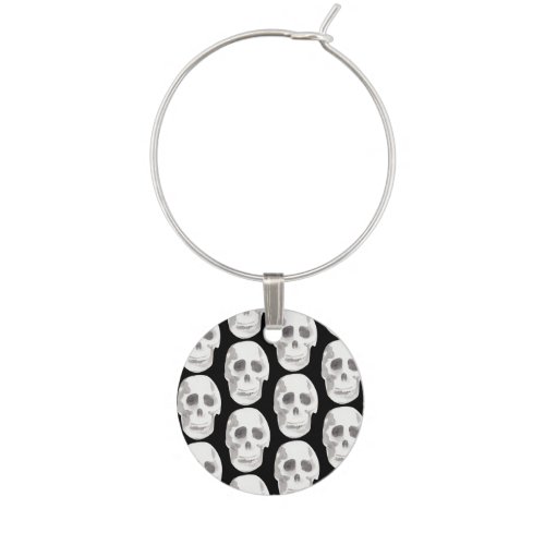 Scary Scull Black  White PatternHappy Halloween Wine Charm