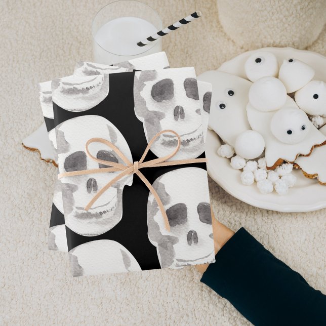 Scary Scull Black & White Pattern|Happy Halloween Wrapping Paper Sheets (Creator Uploaded)