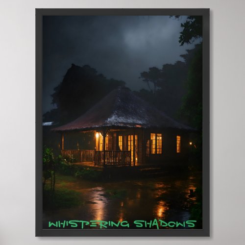 Scary Shadows Haunting Bungalow in Heavy Rainfall Framed Art