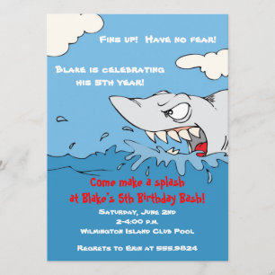 Scary Shark Birthday Pool Party Invite